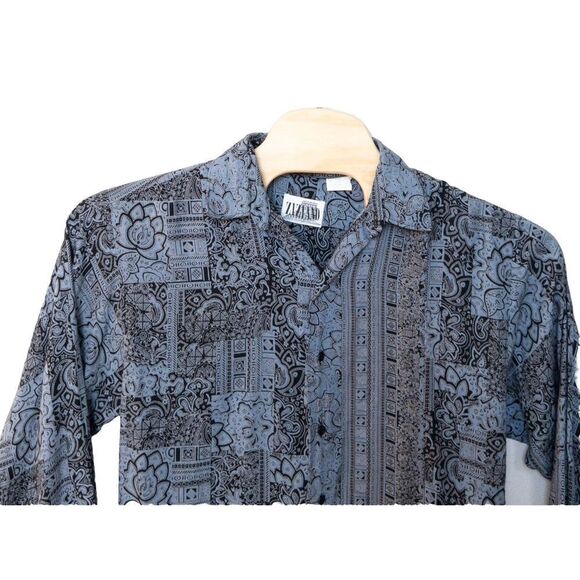 VTG 80’s Ziziano Blue Patchwork Eclectic Rayon Shirt. Men’s Small. RARE - Picture 1 of 11